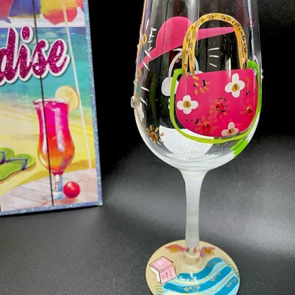 LOLITA - “Beach Diva” * Love my Wine * Hand-painted Wine Glass